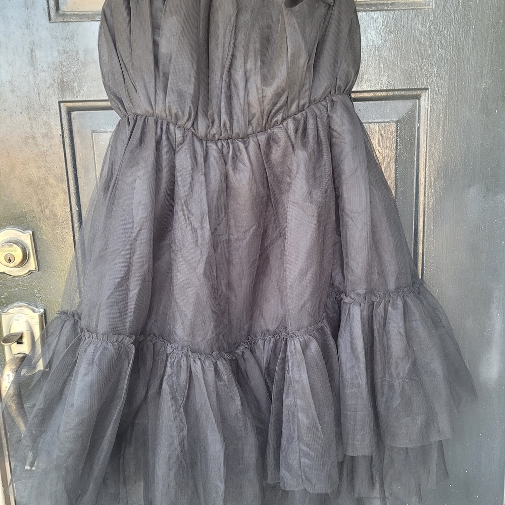 Ladie's Strapless Black Tiered Tulle Party Dress